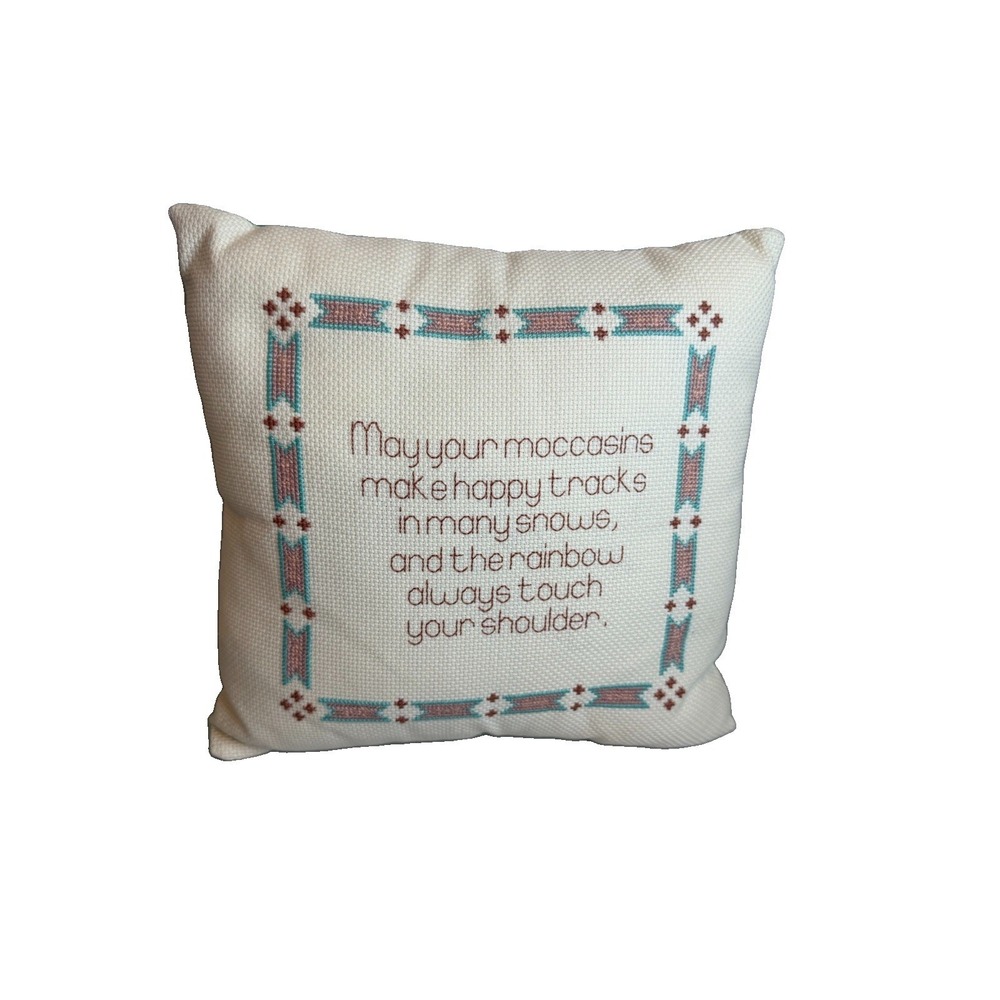 Vintage Cross Stitch Pillow Native American Blessing Moccasins Sampler‎ Cushion